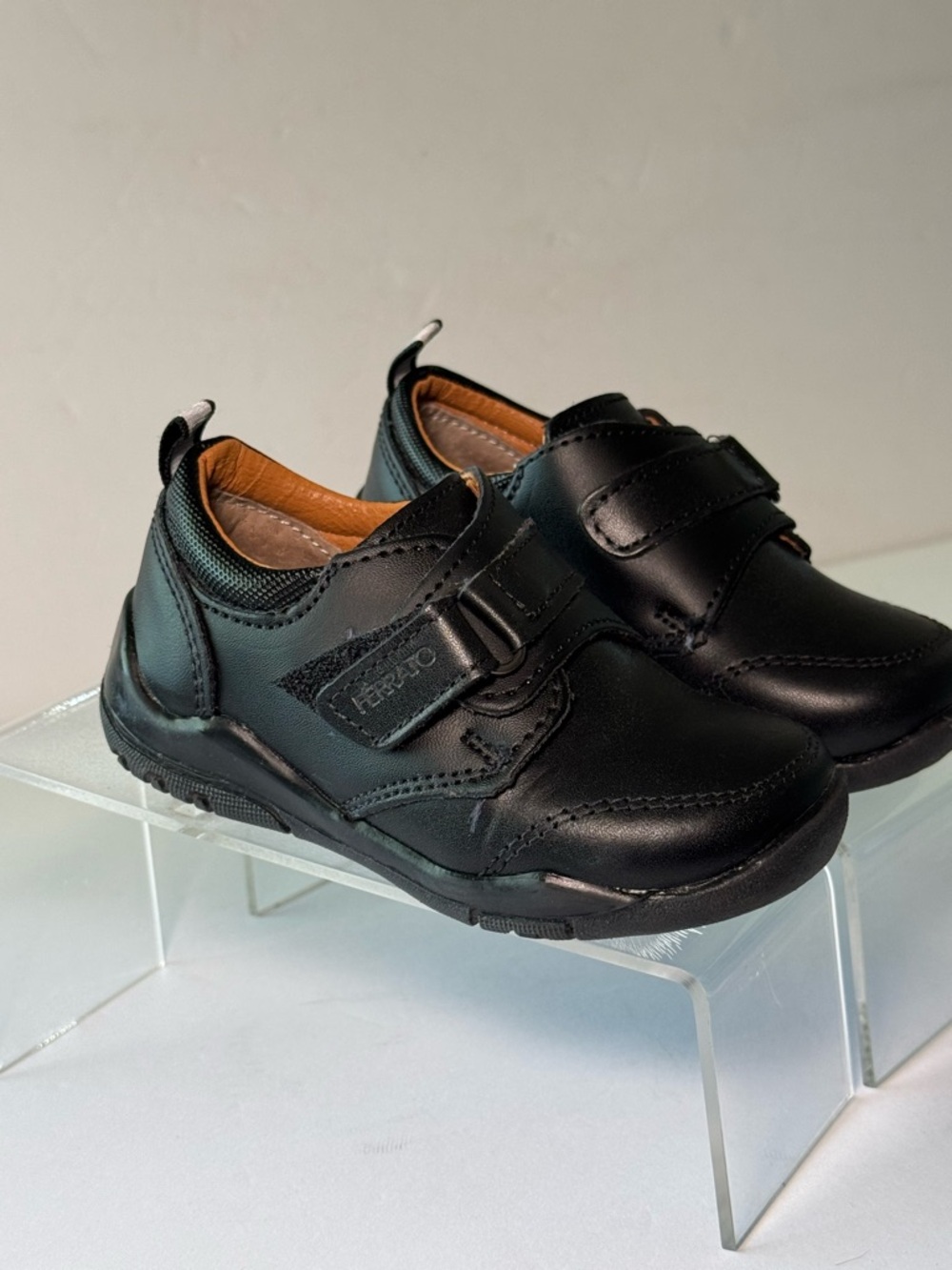 Kids Black Leather Strap School Shoes